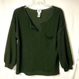 Bibi Women’s Top Dark Green Oversized M Waffle Knit Soft Comfortable